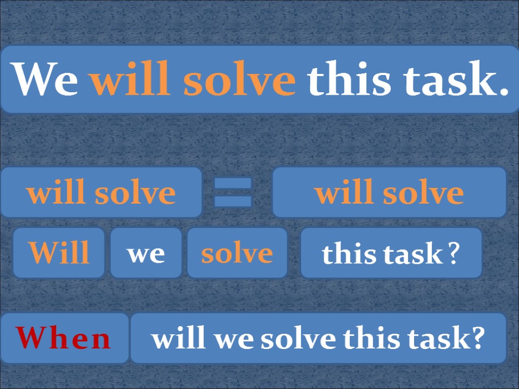 We will solve this task. will solve will solve Will we solve this task